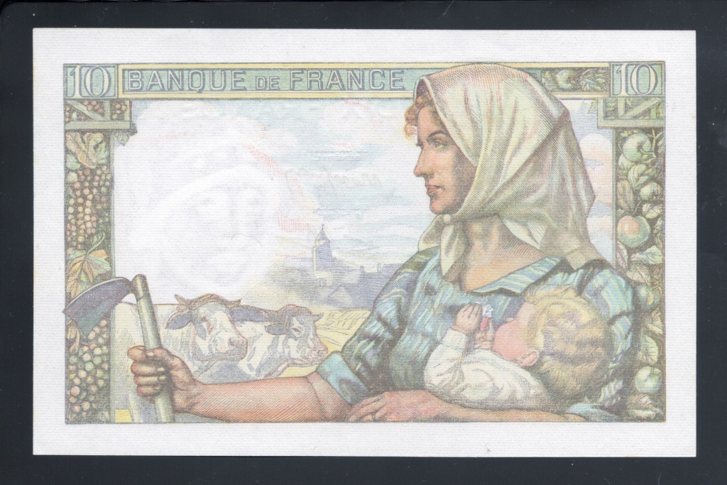 Francs 法國早期紙鈔 1944年 (10法郎)反面圖片