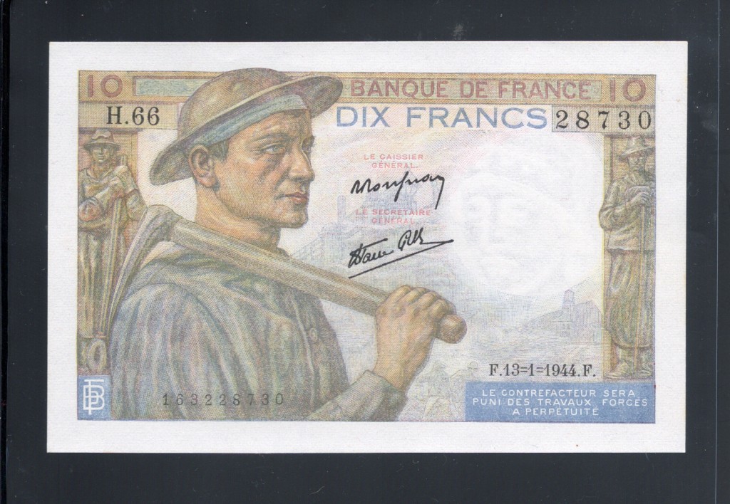 Francs 法國早期紙鈔 1944年 (10法郎)